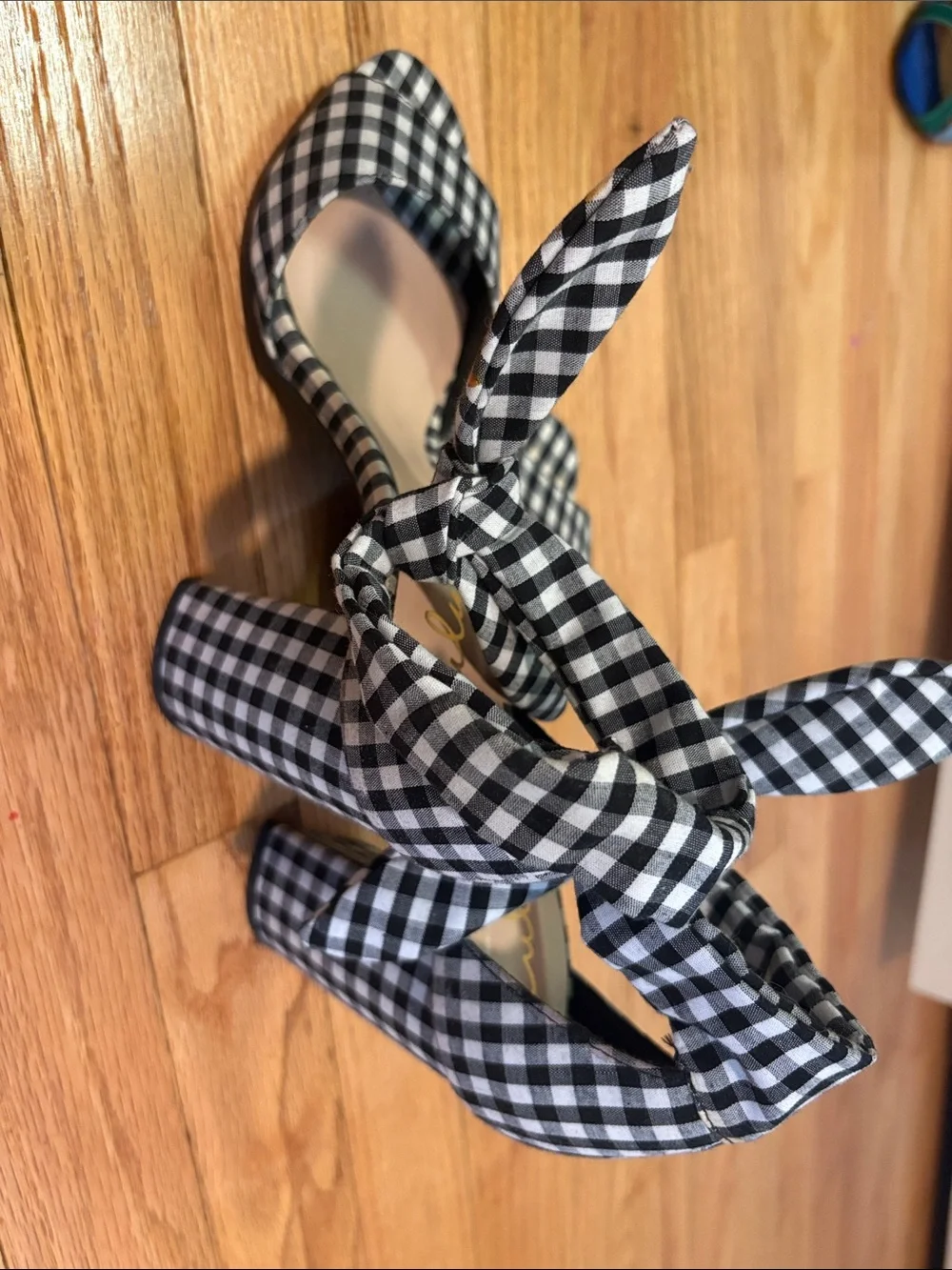Lulus Convington Black & White Gingham Ankle-Tie Heels - Women Sandals 7 7.5 37